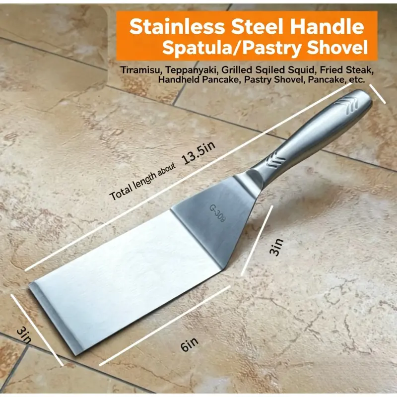 Thickened Stainless Steel Multi-Use Spatula Set (2-Piece) - For Cake, Fish, Pancakes, Fried Yogurt, Grilled Fish, Teppanyaki, Stall Frying, Hand-Crafted Design Kitchen