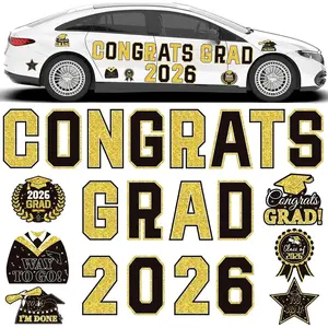 Graduation Car Decorations Magnets, 22pcs Class of 2026 Grad Decor Car Magnetic for University Kindergarten Graduation Party Cruise Garage Door Refrigerator Decorations Supplies (Gold)
