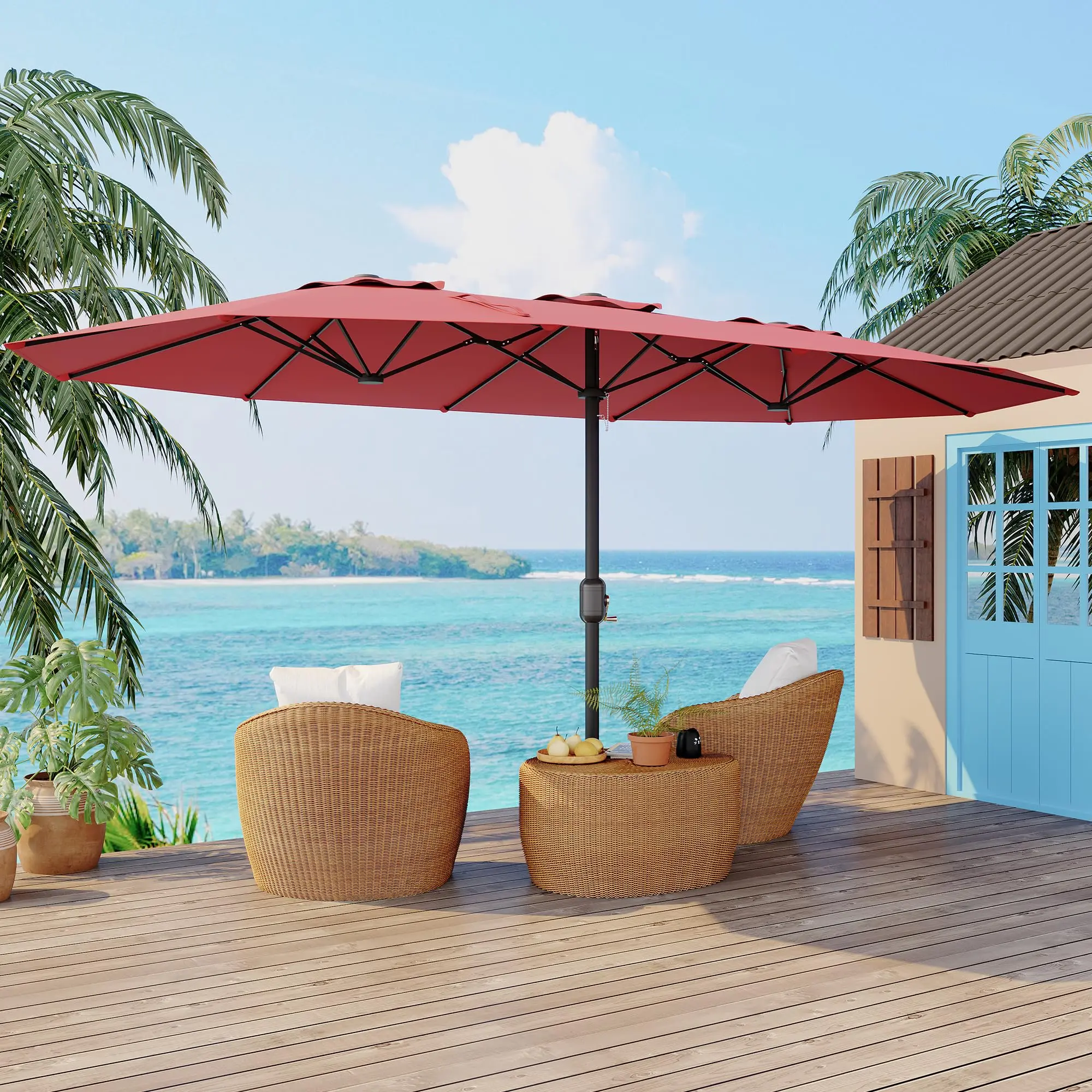 15FT Extra Large Double Sided Rectangular Patio Umbrella, Windproof Heavy-Duty Outdoor Shade with Steel Ribs & Crank System, UV Protection Canopy, Umbrella Only, for Backyard, Lawn, Poolside, Home Decor & Camping Essentials