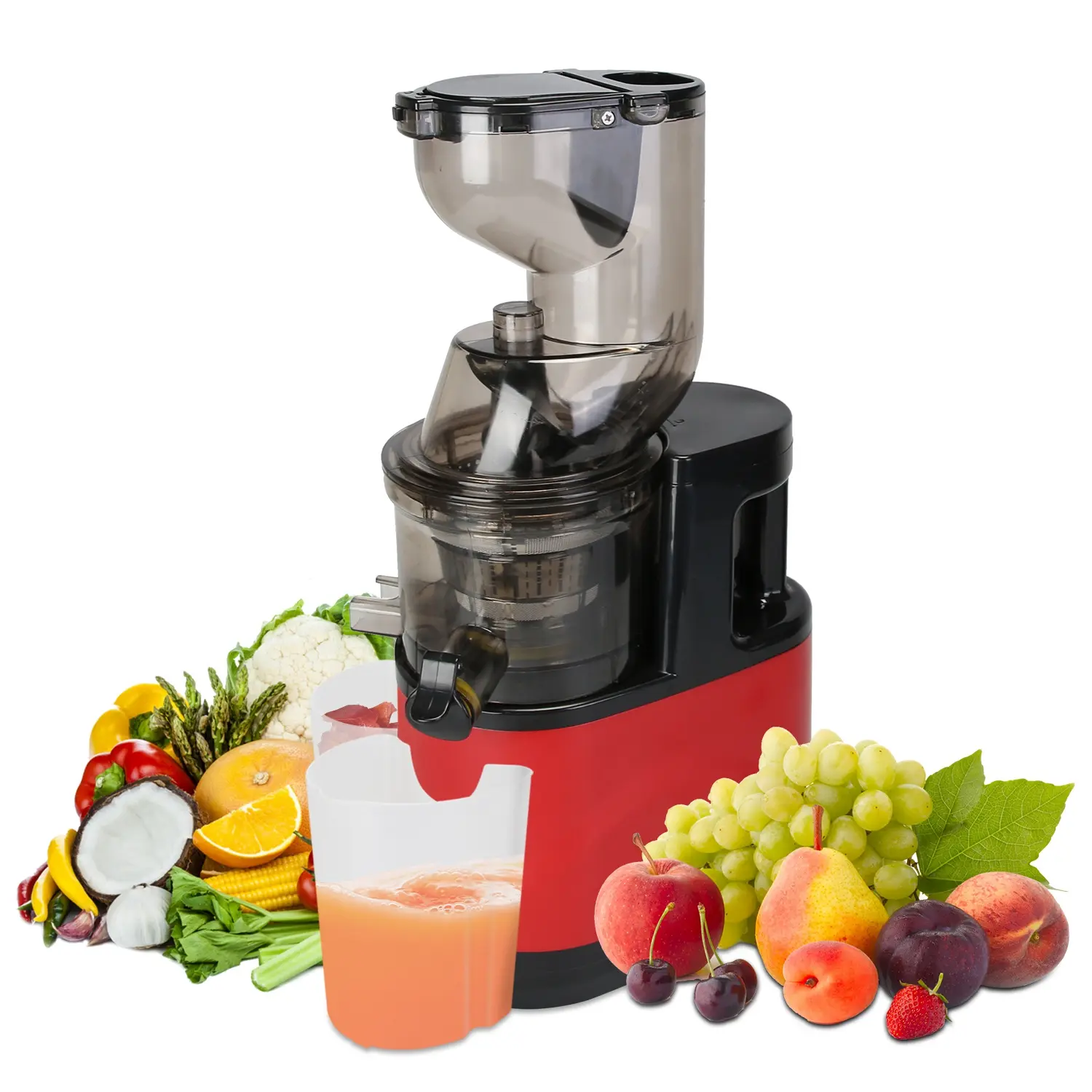 300W Electric Cold Press Slow Masticating Juicer - Whole Vegetable & Fruit Juicer with Reverse Function, 2 Containers, Cleaning Brush, Clear Marks, Easy Cleaning, FedEx Shipping