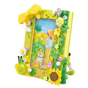 [Gift Idea]DIY Building Block Photo Frame for Instax Mini 3-inch Photos - Sunflower Potted Plant Flower Bouquet Brick Puzzle, Cute Room Decor, Aesthetic Craft Kit Gift Idea for Couples & Family