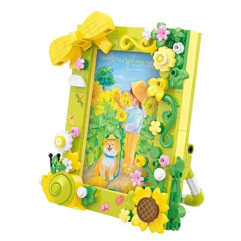 [Gift Idea]DIY Building Block Photo Frame for Instax Mini 3-inch Photos - Sunflower Potted Plant Flower Bouquet Brick Puzzle, Cute Room Decor, Aesthetic Craft Kit Gift Idea for Couples & Family