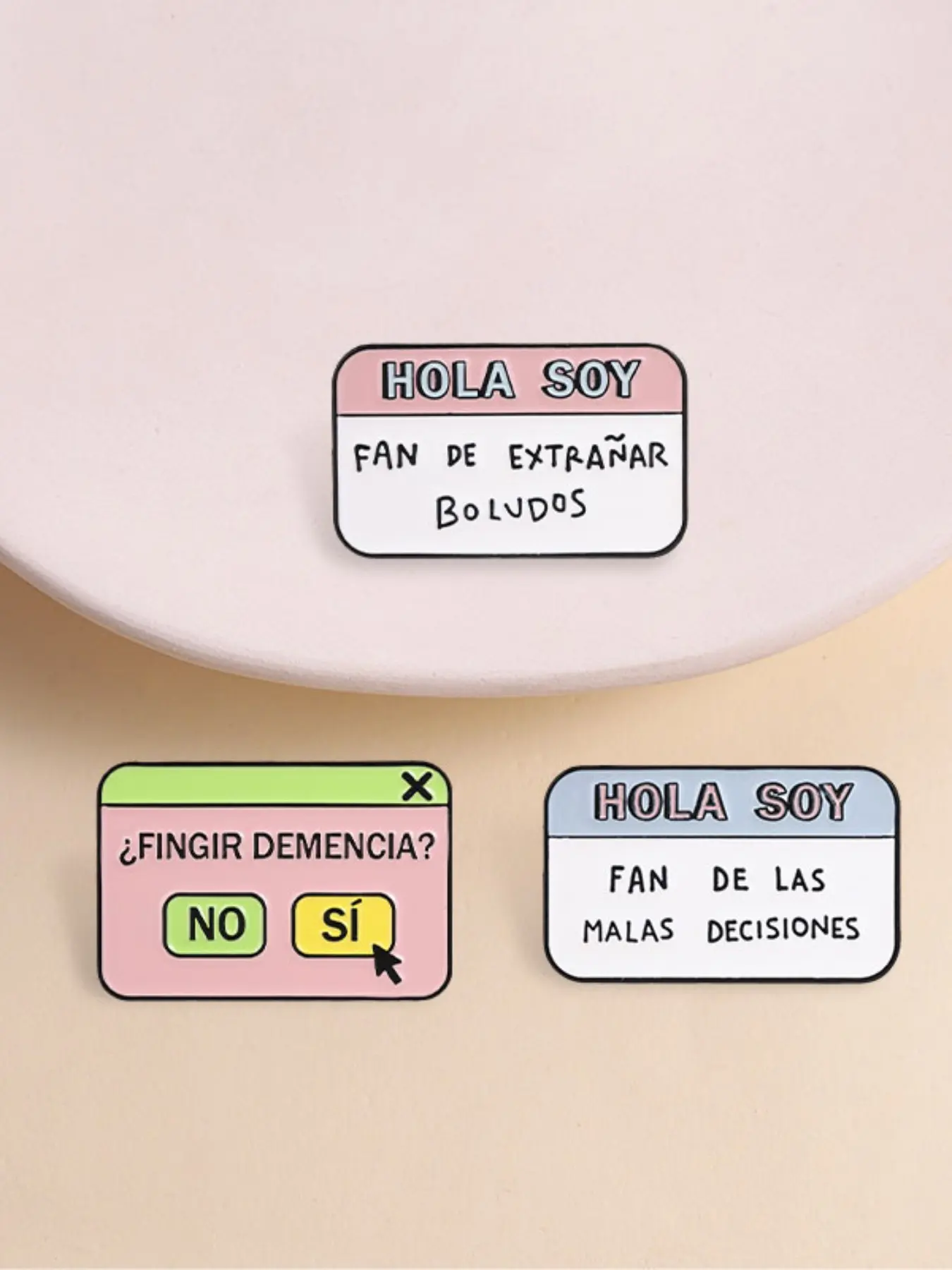 3pcs Retro Pop-up Style Spanish Meme Enamel Pin,Humorous Daily Self-deprecating Spanish Slang Badge,Fashion Accessory,Gift for Friend