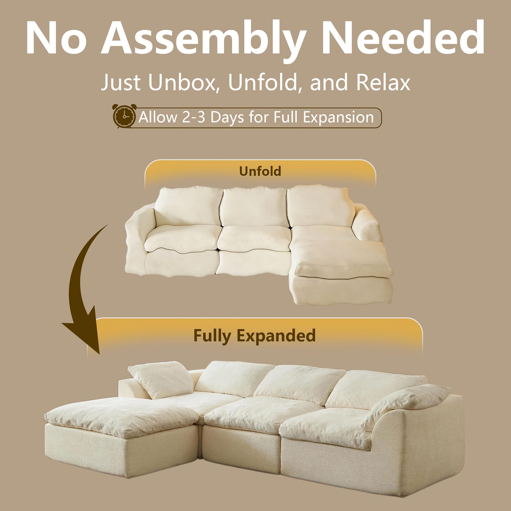 【1/2 Packages】108"Cloud Couches for Living Room, Boneless Couch L-Shape Comfy Sofa Modern Modular Sectional Sofa with Ottoman, Compressed Sofa, Cloud-Like Comfort, Flexible Modular, No Assembly Needed