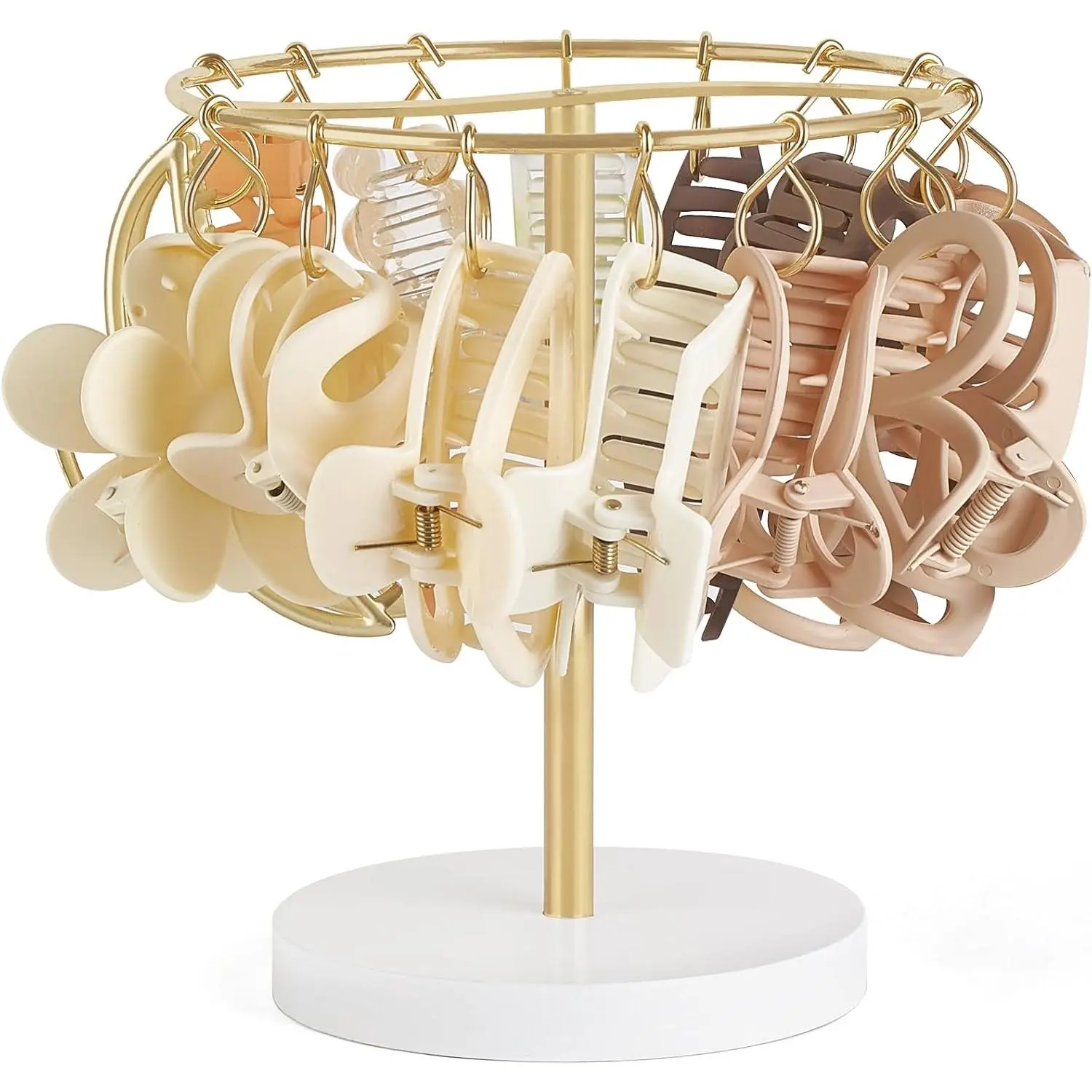 Gold Metal Claw Clip Holder Organizer Stand - Room Decor Storage Display for Hair Accessories, Ideal for Bedroom & Bathroom Indoor Furniture for Women, Metal Frame