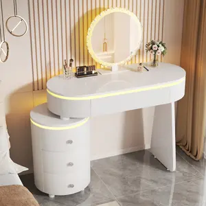 Aobtkel Small Vanity Desk Adjustable Tabletop Length,Storage Cabinet Reversible Layout,Vanity Detachable Mirror   WL glass top rgb affordable makeup large floor stylish vowner White LED Lighted Table with color light