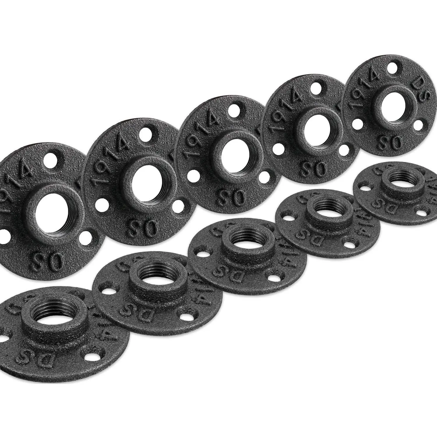 1" Floor Flange, Malleable Iron Pipe Fittings for Industrial Vintage Style, Threaded Flanges for DIY Furniture, Shelving & Decoration (10 Pack)