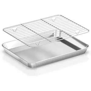 Baking Sheet with Wire Rack Set: 2PCS Stainless Steel Cookie Pan with Cooling Rack Size 12.4 x 9.6 x 1 Inch - Nonstick Heavy Duty & Dishwasher Safe Cooking Tray for Oven