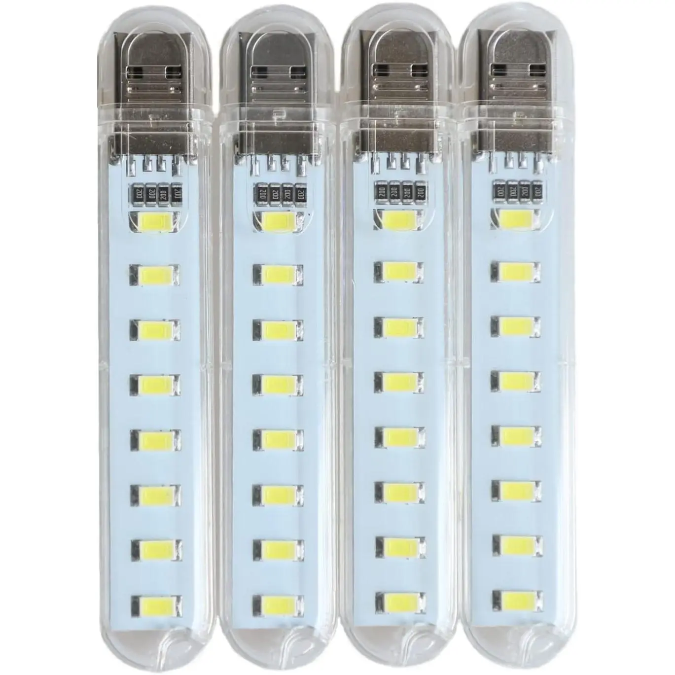 USB Light,Night Light Plug in,Small Led Light Stick with 8 Lamp Beads  Power Brick/Portable Power Station(Pack of 4)(White)