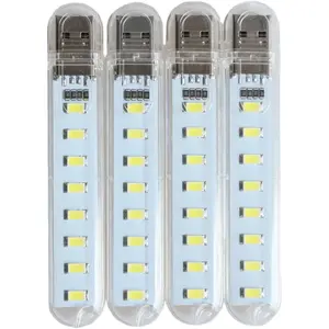USB Light,Night Light Plug in,Small Led Light Stick with 8 Lamp Beads Power Brick/Portable Power Station(Pack of 4)(White)
