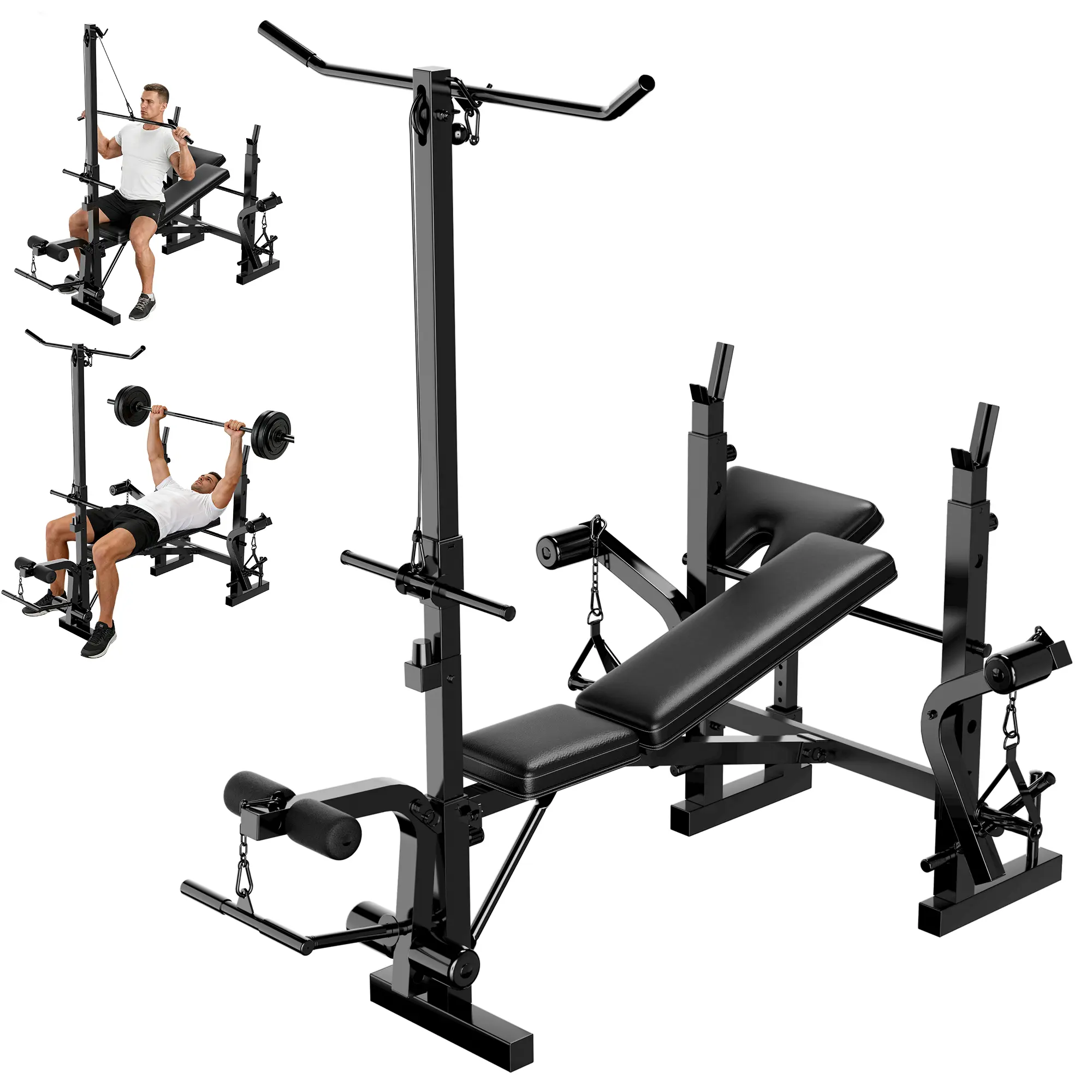 Heavy-Duty Adjustable Weight Bench Set for Home Gym – 900 lb Capacity, Multi-Function Design with Squat Rack, Leg Extension, Preacher Curl Pad, and Pec Deck Arms – Folds for Easy Storage