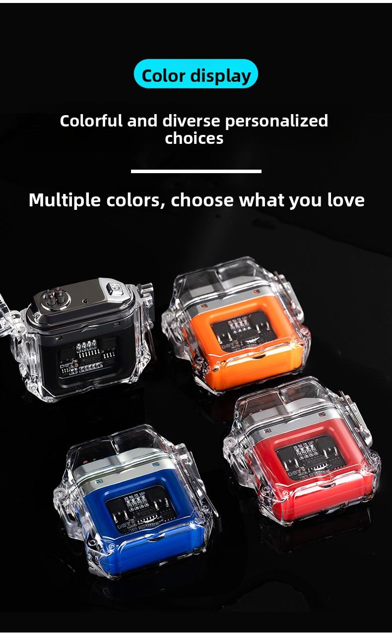 Transparent shell waterproof electronic pulse lighter, outdoor windproof lighter, waterproof dual arc lighter