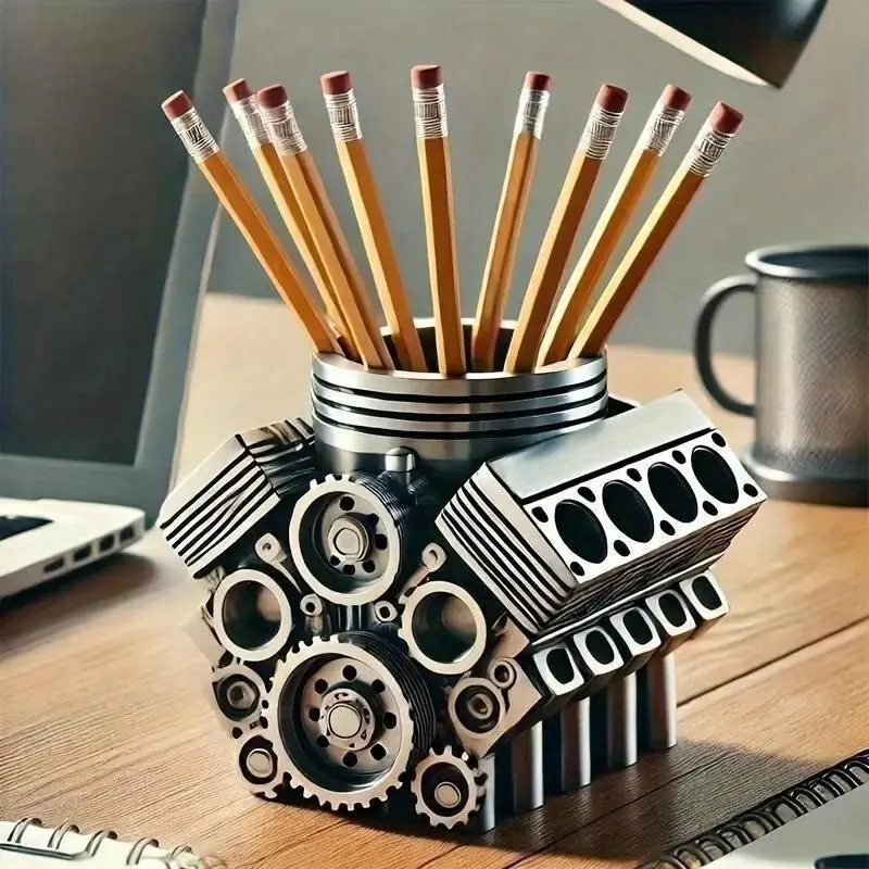 New Pen Holder with V8 Engine Design, Stylish Desk Organizer, Pen Pencil Holder, Unique Office Decor Item, Perfect Gift for Car Enthusiasts