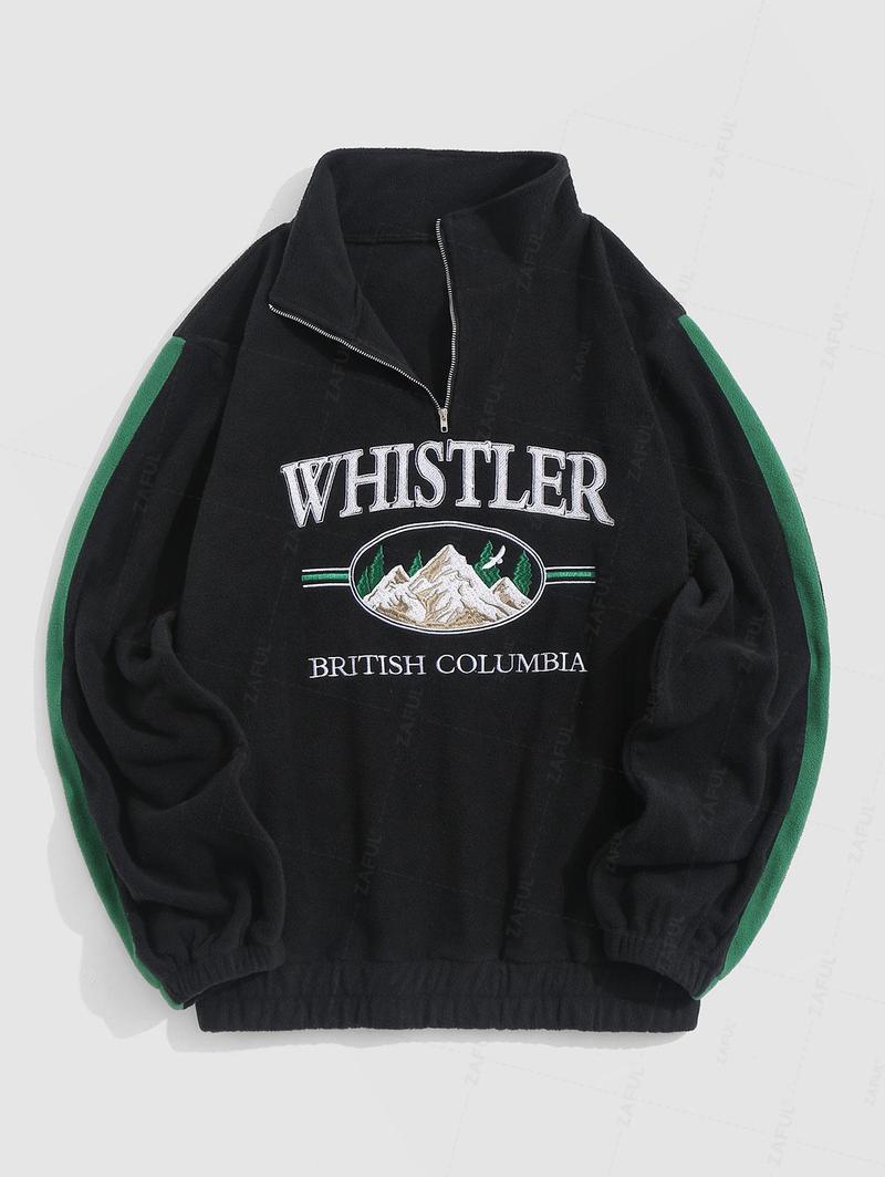 ZAFUL Letter Embroidery Contrast Patch Polar Fleece Sweatshirt, Casual Fall & Winter Wear, Soft Warm Fabric, Stylish Design