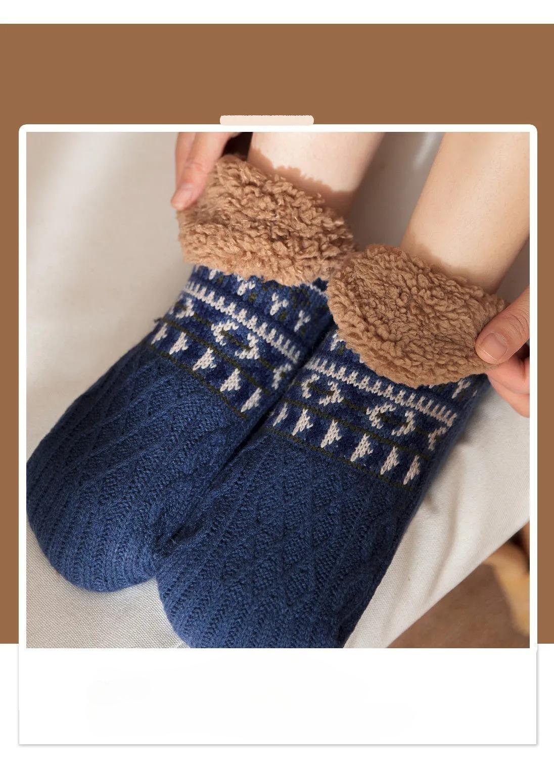 Super Warm Non-Slip Winter Floor Socks Velvet Slippers Sleep Socks for Women Men Snow Carpet Home Wear