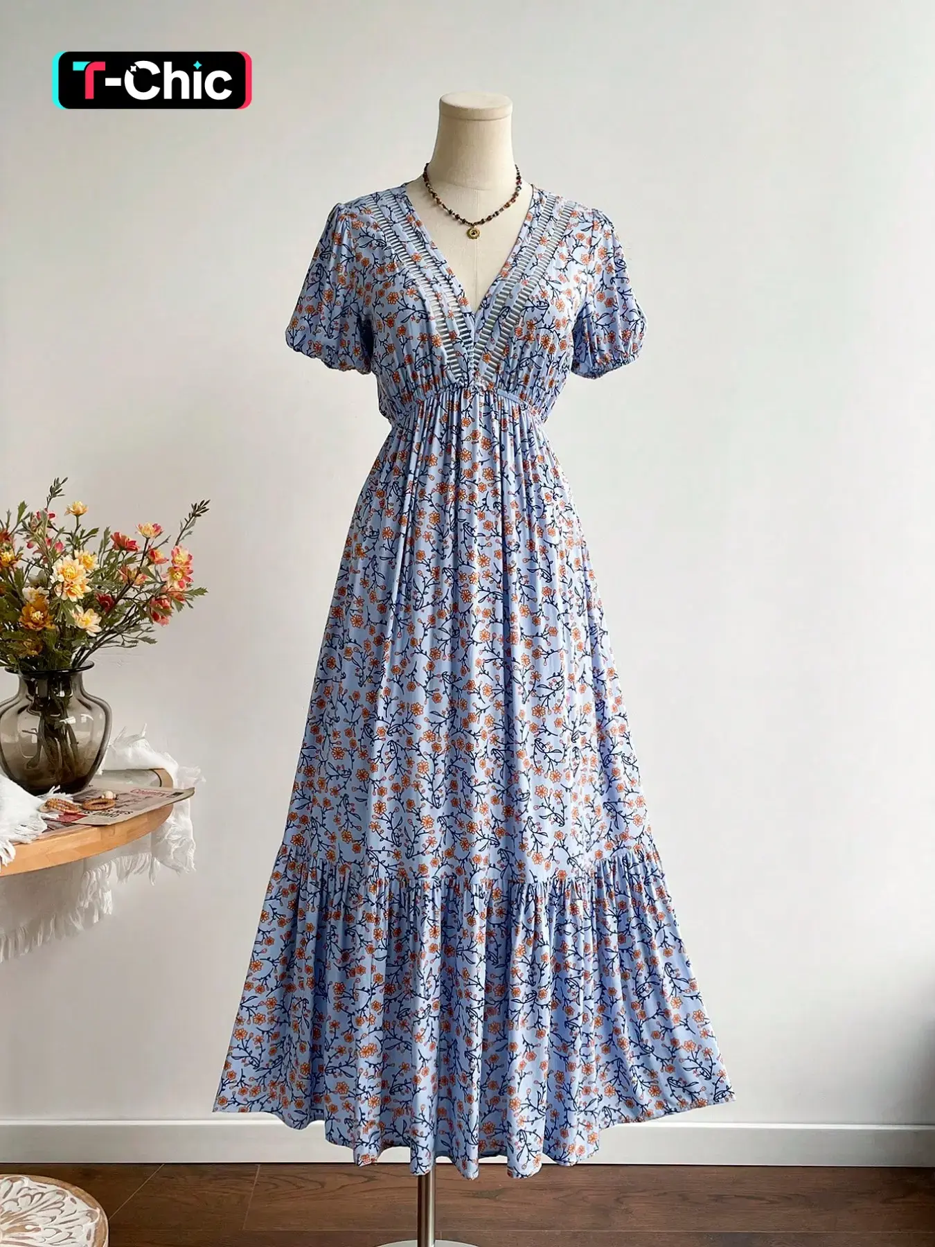 Women's Patchwork V-Neck Waist-Cropped Casual Boho Style Vacation Dress, Boho Fashion, Bohemian Style, Perfect for Easter, Beach, Hawaii, Music Festivals, Tropical Vacations