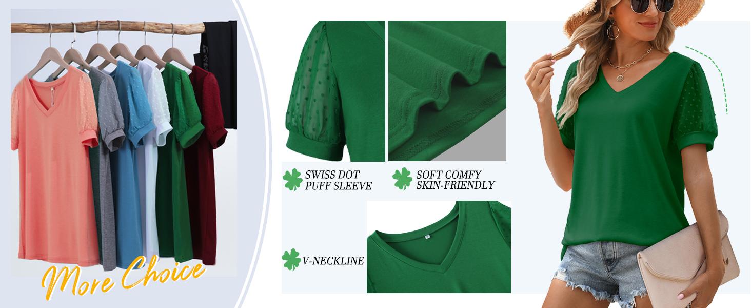 WIHOLL Womens Summer Tops V Neck T Shirts Swiss Dot Puff Sleeve Tops Loose Casual Tshirts SpringStatements Blouse WIHOLL Womens Summer Tops V Neck T Shirts Swiss Dot Puff Sleeve Tops Loose Casual Tshirts SpringStatements Blouse