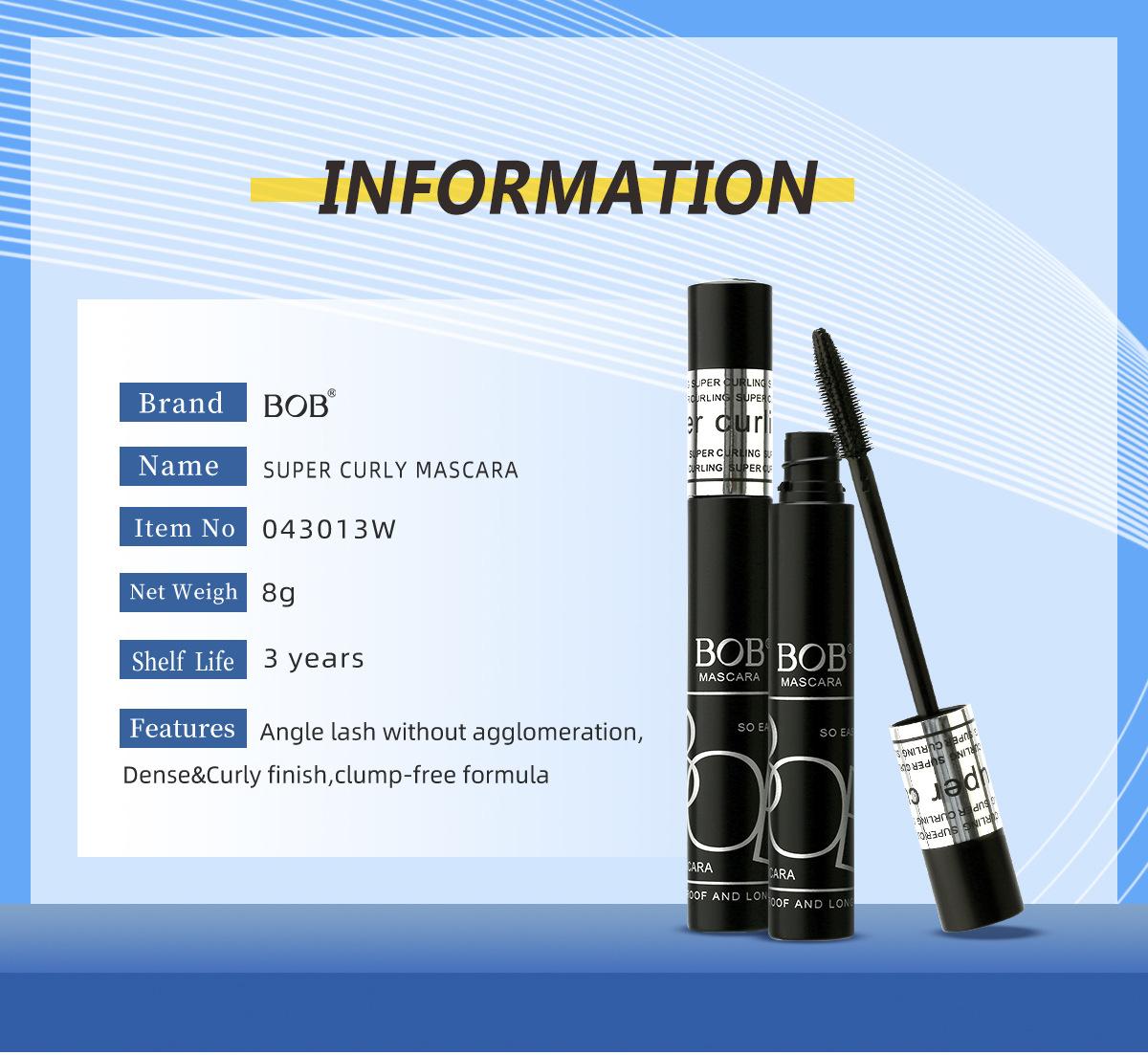 Bob Lengthening Mascara is waterproof, non-smudging, thick, curling, long-lasting, natural, and suitable for daily eyelash base makeup