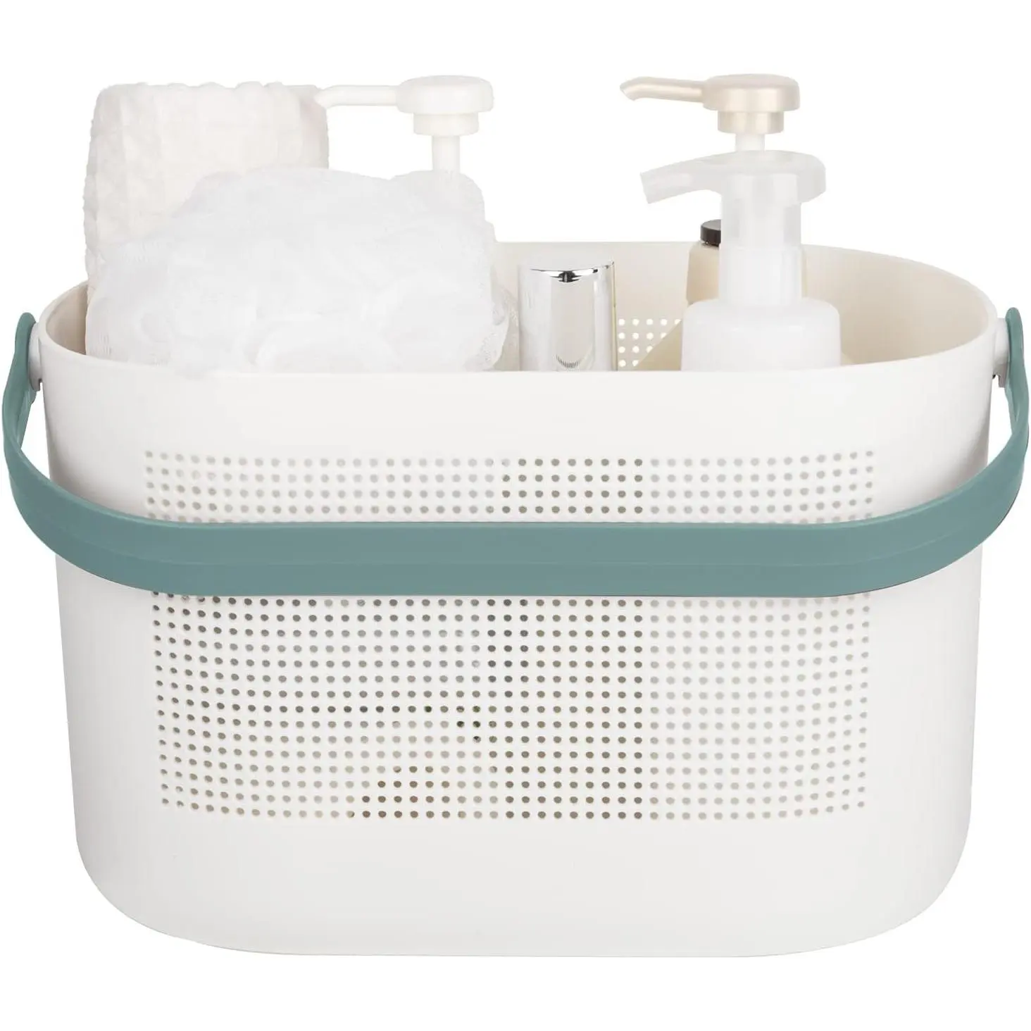 Plastic Storage Baskets with Handles, Movable Shower Caddy Shelf Organizers for Bathroom, Kitchen, Dorm Room, Green