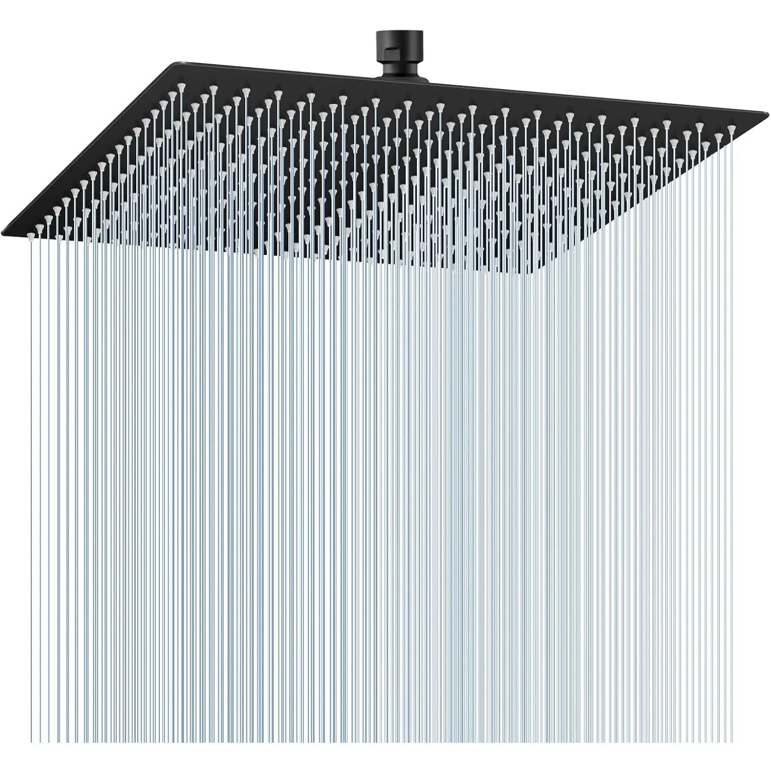 16 inch Matte Black Large Rain Shower Head - All Metal 304 Stainless Steel, Full Body Rainfall Shower with 324 Silicone Nozzles - Waterfall Bathroom Square Showerheads, Ceiling Mounted