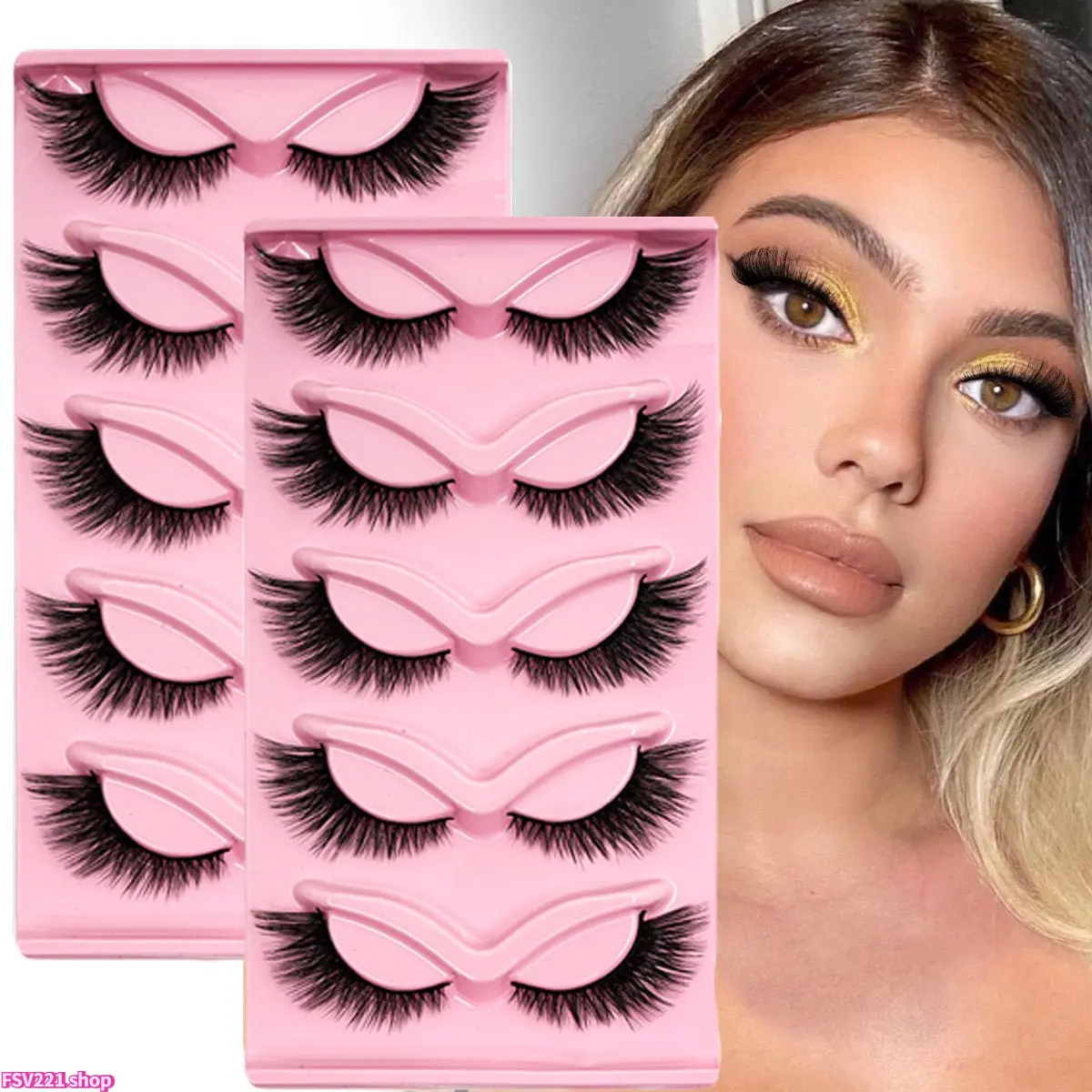 Dramatic Fox Eye Style False Eyelashes, 5 Pairs Wispy Volume Faux Mink Lashes, Reusable Strip Lashes for Women Daily & Special Occasions
