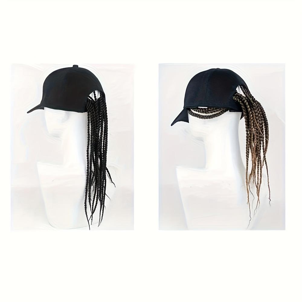 Hip-Hop Punk Baseball Cap with Braided Dreadlock Wig - Adjustable Snapback, High-Temperature Fiber, Black/Brown, 35.05cm & 44.96cm Lengths, Perfect for Motorcycle Style and Urban Fashion