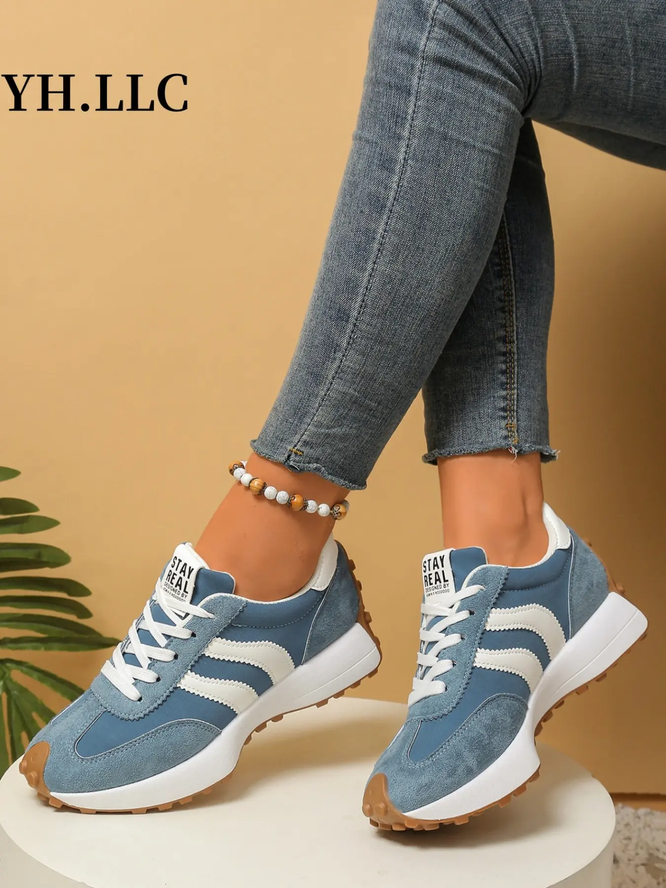 Comfortable Retro Striped Thick Sole Sneakers, Neutral Rubber Sole Walking Training Shoes, Lightweight Vintage Casual Sports Shoes, Anti-Slip Daily Wear, All Seasons Sneakers