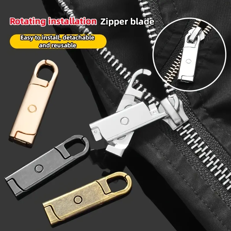 4pcs Rotating Zipper Pulls - Premium Alloy, Easy-Install, Detachable & Reusable for Luggage, Jackets, Backpacks, Boots, Wallets & Coats - Black, Golden, Rose Golden, and Silver Options, Detachable Zipper Pulls|Rotating Mechanism|Durable Zipper Pulls