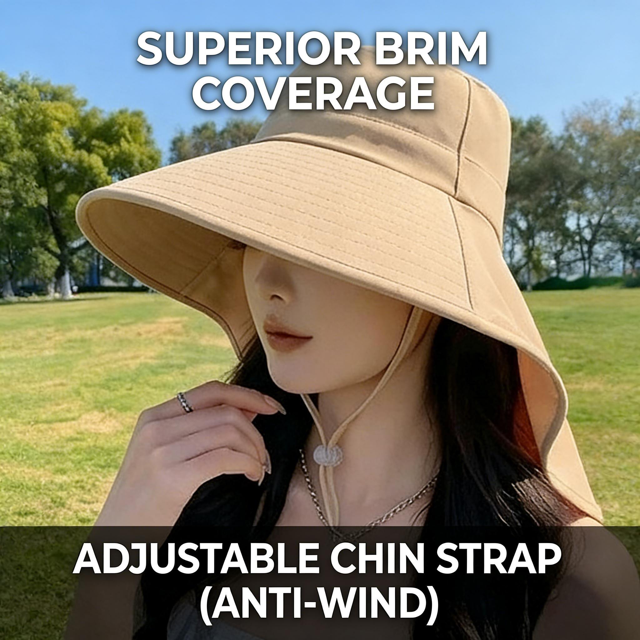 Korean-style wide-brim sun fisherman hat, double-layer quick-dry and water-resistant. Breathable outdoor shawl cap ideal for travel, camping and hiking, lightweight and comfy.