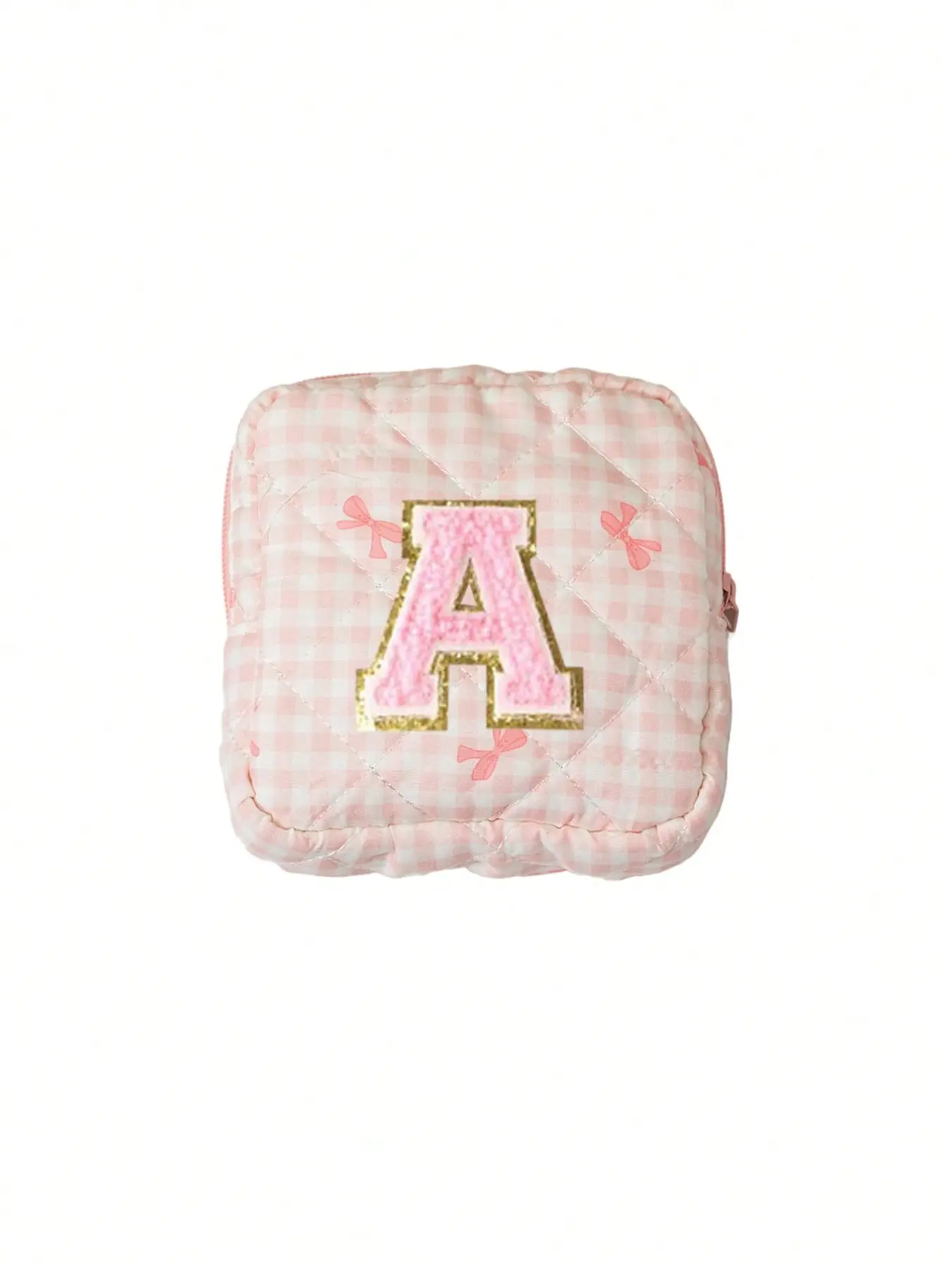 Printed Sanitary Pad Storage Bag, Cute Bow and Plaid Makeup Pouch, Towel with Letters A-Z, Portable Large Capacity Period Bag