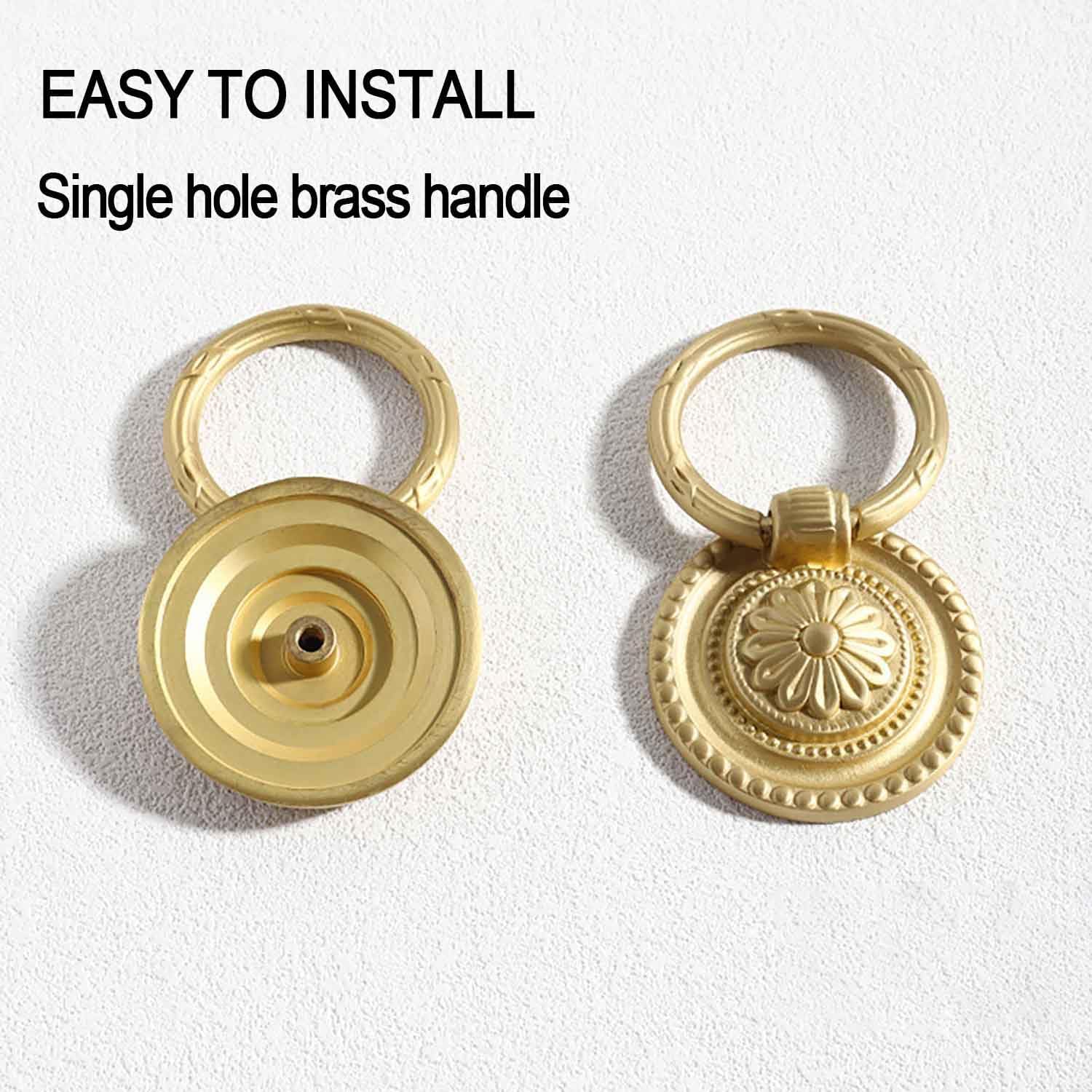 JSBWSFA 2 count Ring Drawer Knobs Brass Retro  Flower  Brass Cabinet Knobs Dresser Cabinet Pull Ring  Cabinet Knobs Knobs for Dresser Drawers Single Hole Knob