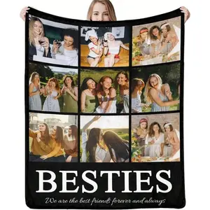 BESTIES 9-Photo Customized Wrinkle-Resistant Flannel Throw Blanket, 30x40 Inches, "We Are Best Friends Forever" Design, Soft Cozy Warm for Couch, Personalized Memory Keepsake Gift for Best Friend, Bedroom Decor