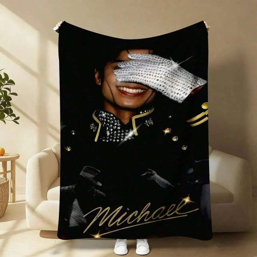 M-Michael J-Jackson Billie Jean Stage Flannel Blanket-Black Sequin Fedora, White Glove, Armband, Leaning Pose With Spotlight And.Ultra-Soft 280GSM Throw For Couch, Bed, Dorm.A Cozy Tapestry For Bedroom Decor And Home Decor, Cross-Stitch Style