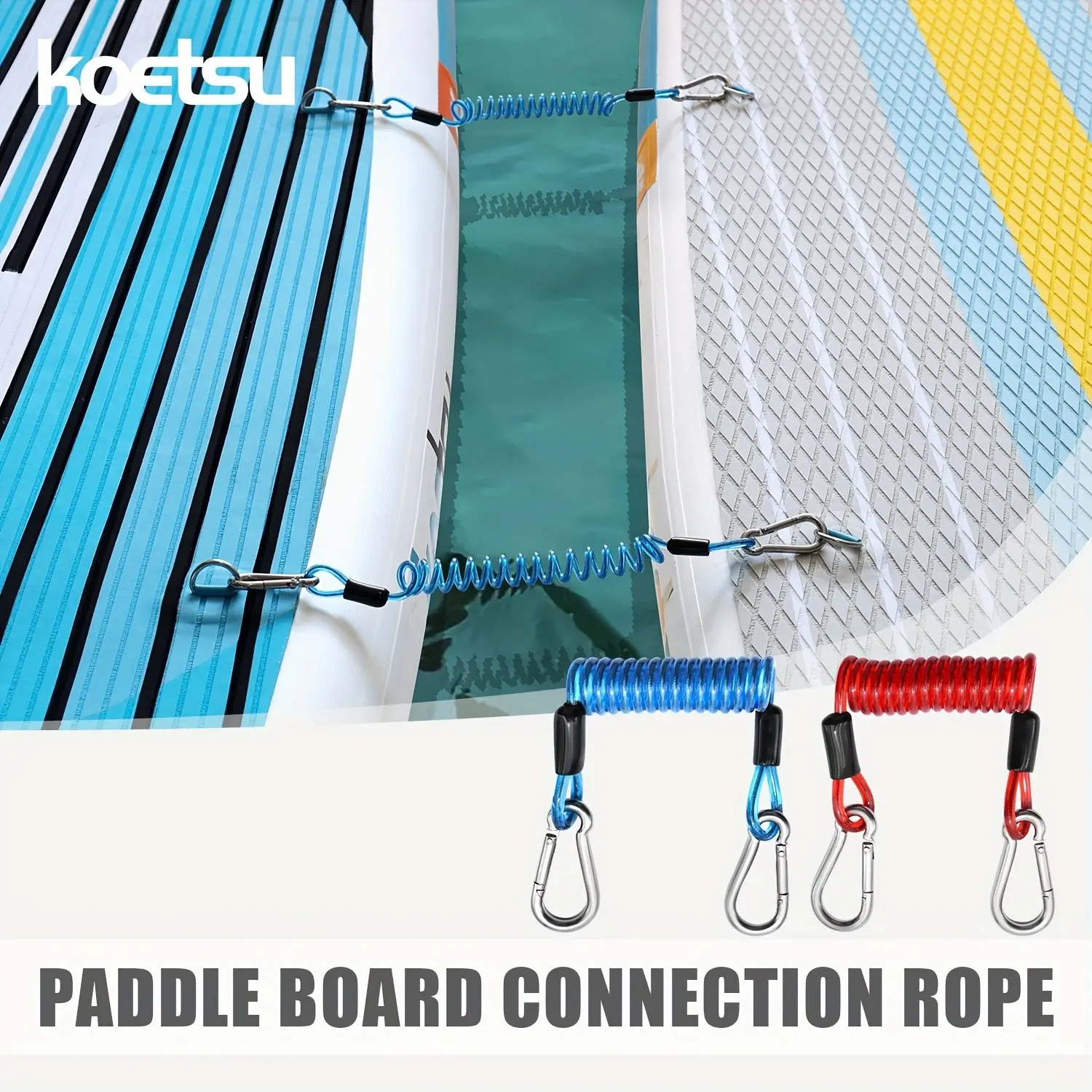 Koetsu Paddle Board Connector Rope, Tpu Material, Steel Wire, 304 Stainless Steel Ring, 2 Pieces, D-Ring Compatible, /blue, Durable, Corrosion-Resistant