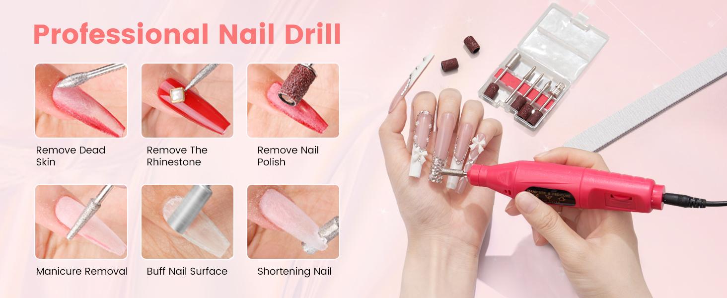 Nail Kit for Beginners with Everything: Professional Nail Acrylic Powder Liquid Set with Practice Hand Drill U V Light in Cosmetic Bag for Women Salon Home (Pink)