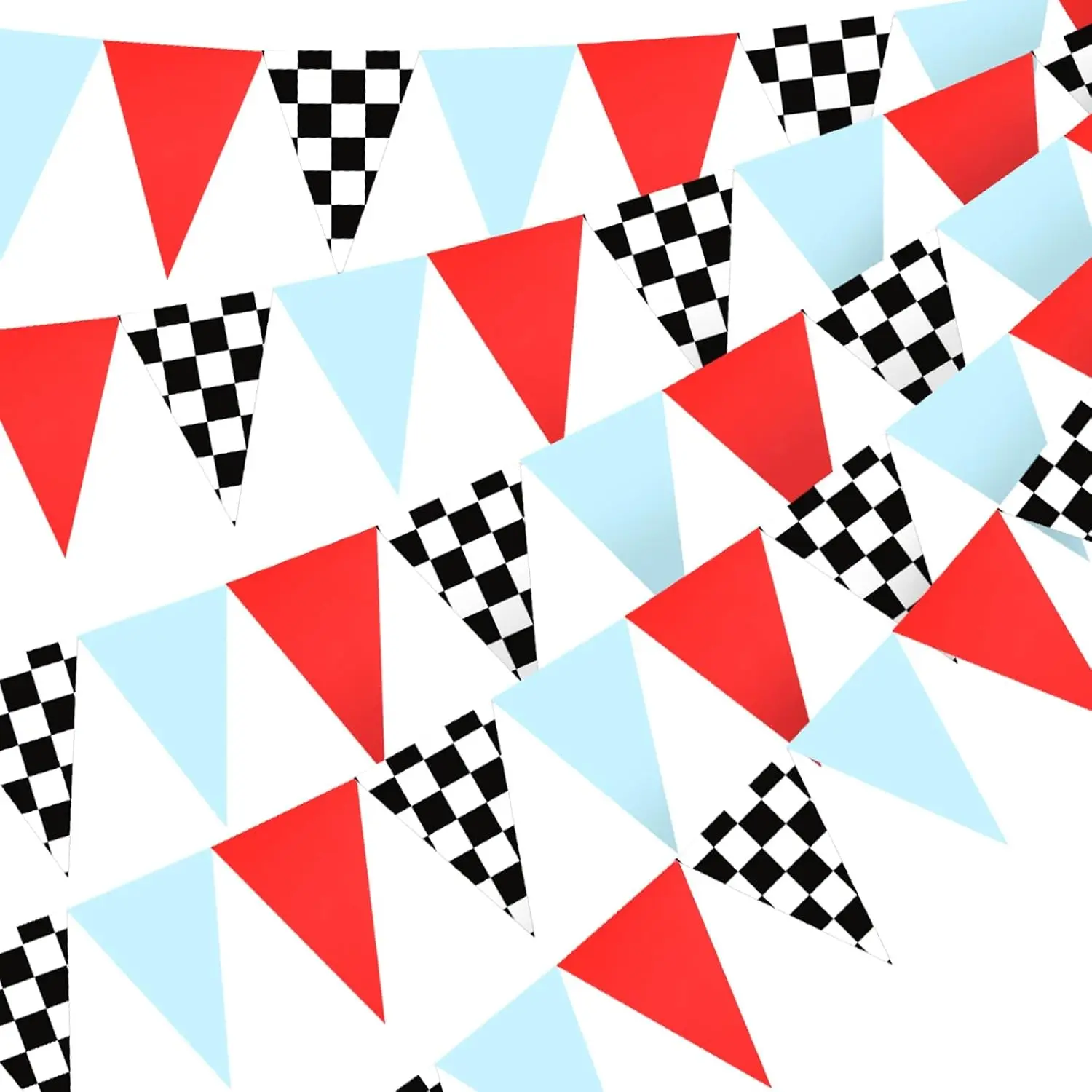 5 Pcs Racing Car Flag Banner Party Decorations Red Blue Black White Checkered Triangle 49.2 Ft Flag Race Car Pennant Banner Garland Streamer for Birthday Baby Shower 2nd Two Fast Party Supply