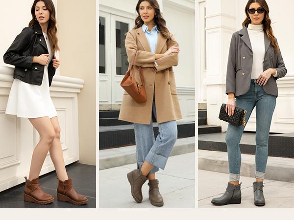 Athlefit Women's Wedge Ankle Boots Fashion Platform Lug Sole Buckle Short Booties with Side Zipper Girl Walking Shoes Athlefit Women's Wedge Ankle Boots Fashion Platform Lug Sole Buckle Short Booties with Side Zipper Girl Walking Shoes