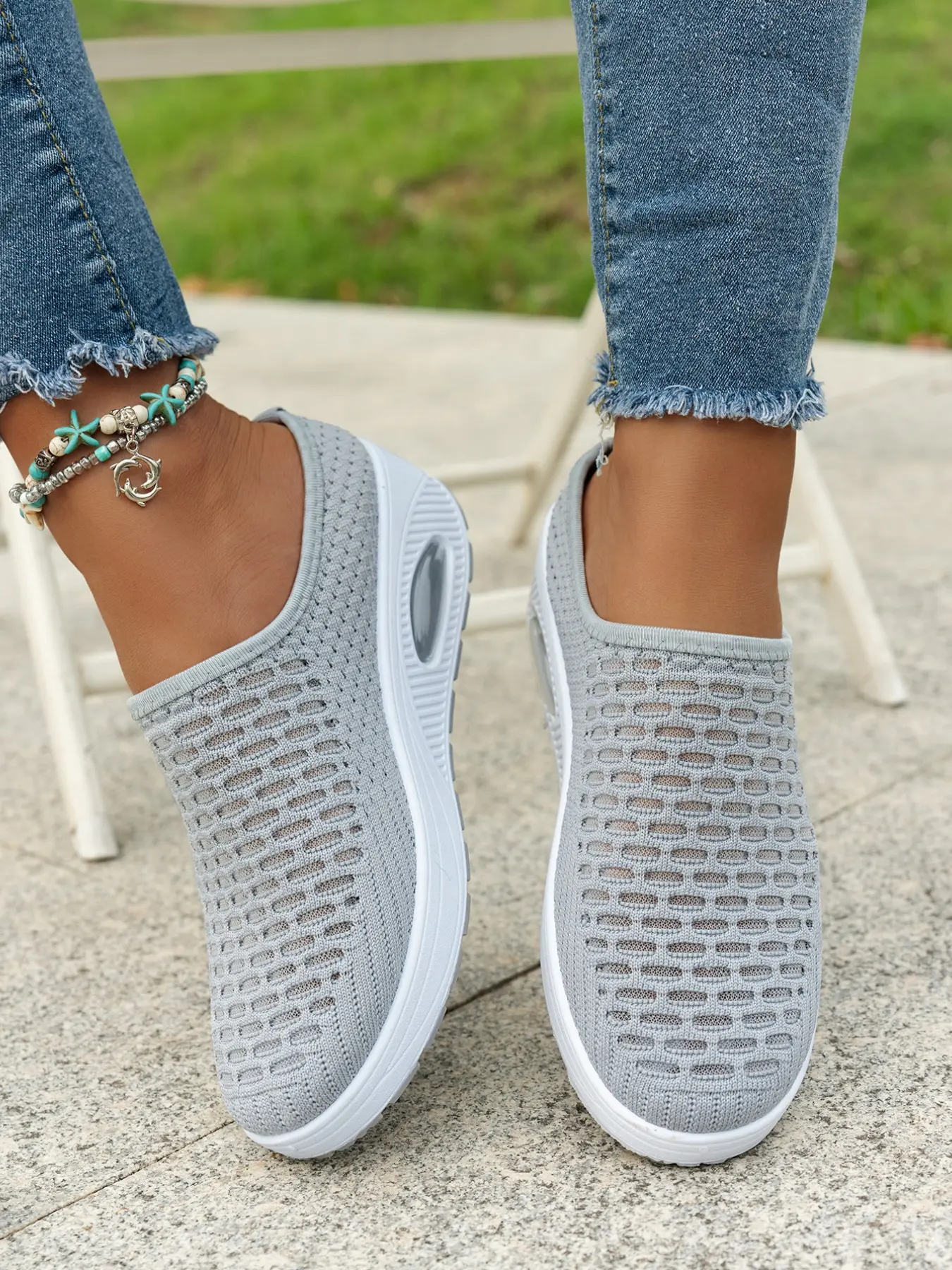 Women's Backless Platform Mule Sneakers, Hollow Knit Slip On Walking Clogs, Lightweight Wedge Slide Shoes Casual Outdoor Daily Footwear for Shopping Travel