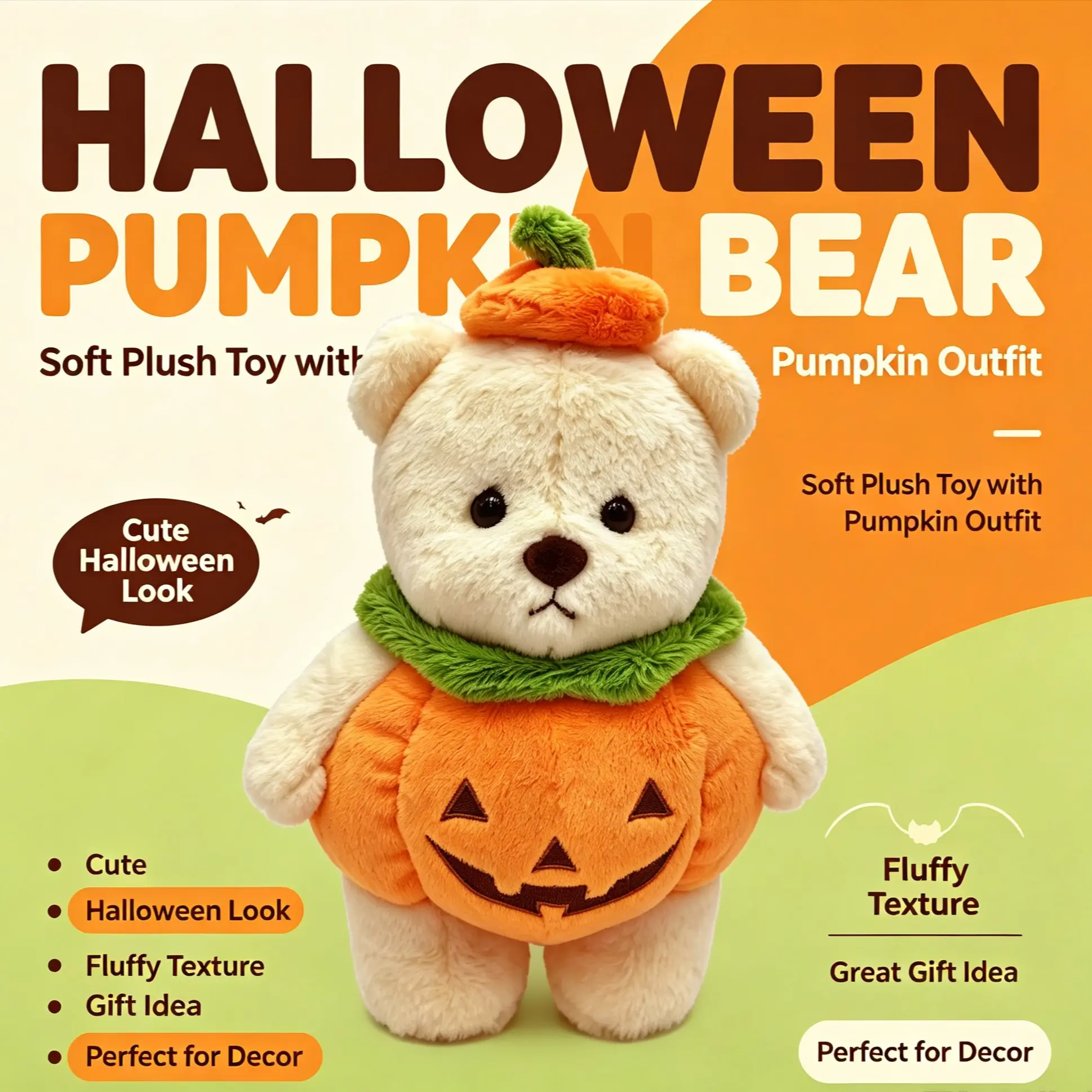 Halloween Pumpkin Bear Plush Toy, High-Quality Soft Velvet Bear Costume, Cute Party Decor, Surprise Gift, Perfect for Halloween Celebrations