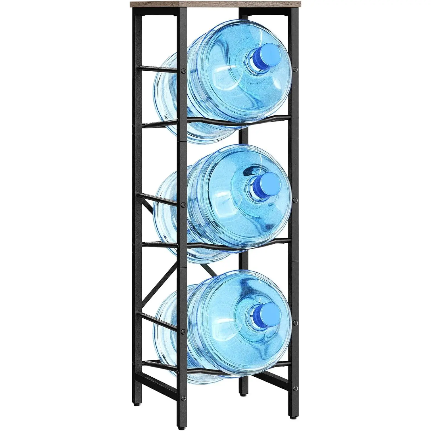 Water Jug Rack, Water Bottle Holder, 5 Gallon Water Jug Rack, 3-Tier Water Cooler Storage Rack, Water Dispenser Stand, for Kitchen, Living Room, Office, Greige and Black BG01ST01