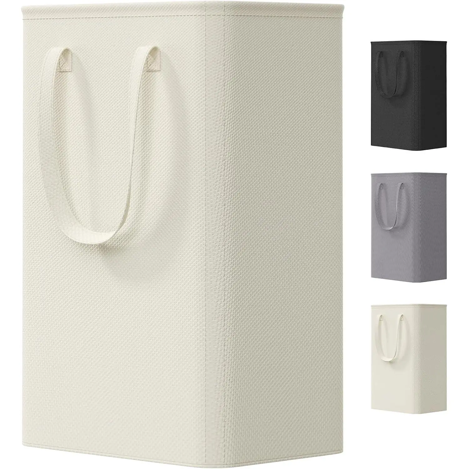 Slim Collapsible Laundry Basket with Handles, 50L, Ivory | Narrow Laundry Hamper for Dirty Clothes, Tall Thin Laundry Bin, Small Clothes Hamper for Bathroom, Bedroom, RV, Dorm