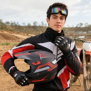 Motocross Helmet, CVXVC Full Face Off-Road Design & Red Graphic Shell, Includes Goggles Gloves & Face Mask, For Adult Trail Riding & Dirt Bike Racing, Shockproof Lightweight Ventilated Safe Secure Fit