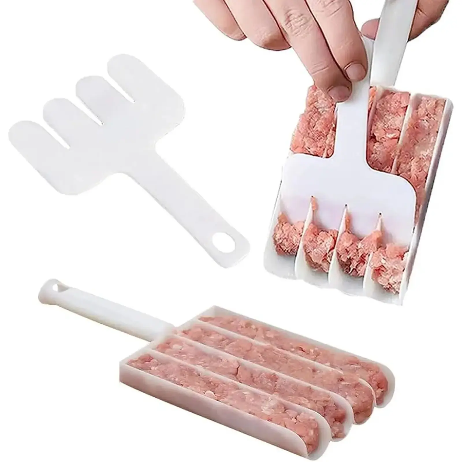 Kitchen Meatball Maker – Food-Grade DIY Tool (Includes Cutting Spatula) – Non-Stick & Easy-to-Clean Design – Creative Triple-Meatball Mold – Suitable for Fish Balls and Various Meatballs – Practical Cooking Accessory.