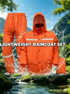 Waterproof raincoat and pants set, suitable for mountaineering, hiking, hunting, lightweight waterproof outdoor raincoat, foldable with storage bag, ultra light and breathable hiking rain gear set, Waterproof Clothes