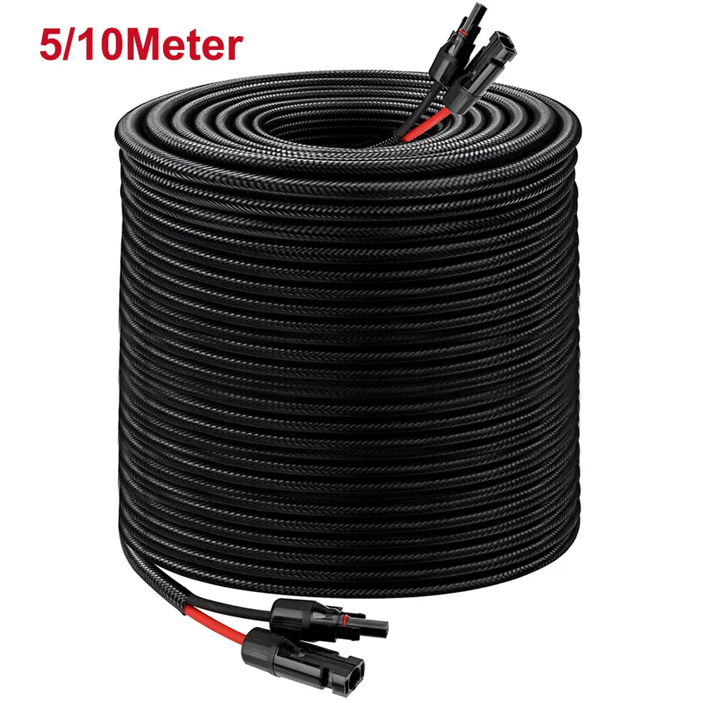 Solar Panel Extension Cable, Flame Retardant Protective Sleeving Twin Wire Solar Cable with Female & Male Connectors, Dust Caps for Home, RV