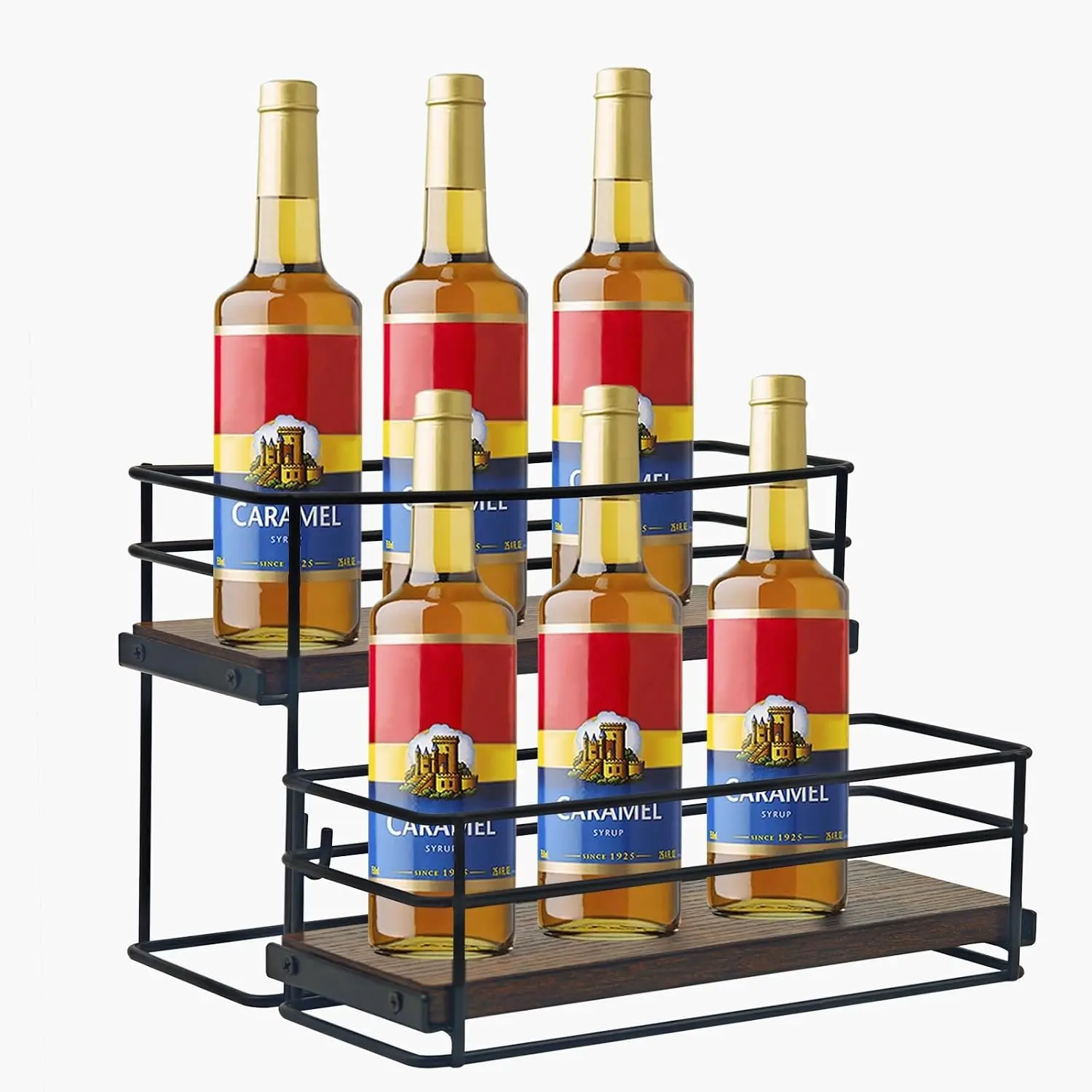 6 Bottle 2 Tier Coffee Syrup Rack Organizer Syrup Holder Stand Storage Shelves for Coffee Bar Family Small Wine Rack for Syrup Wine Dressing