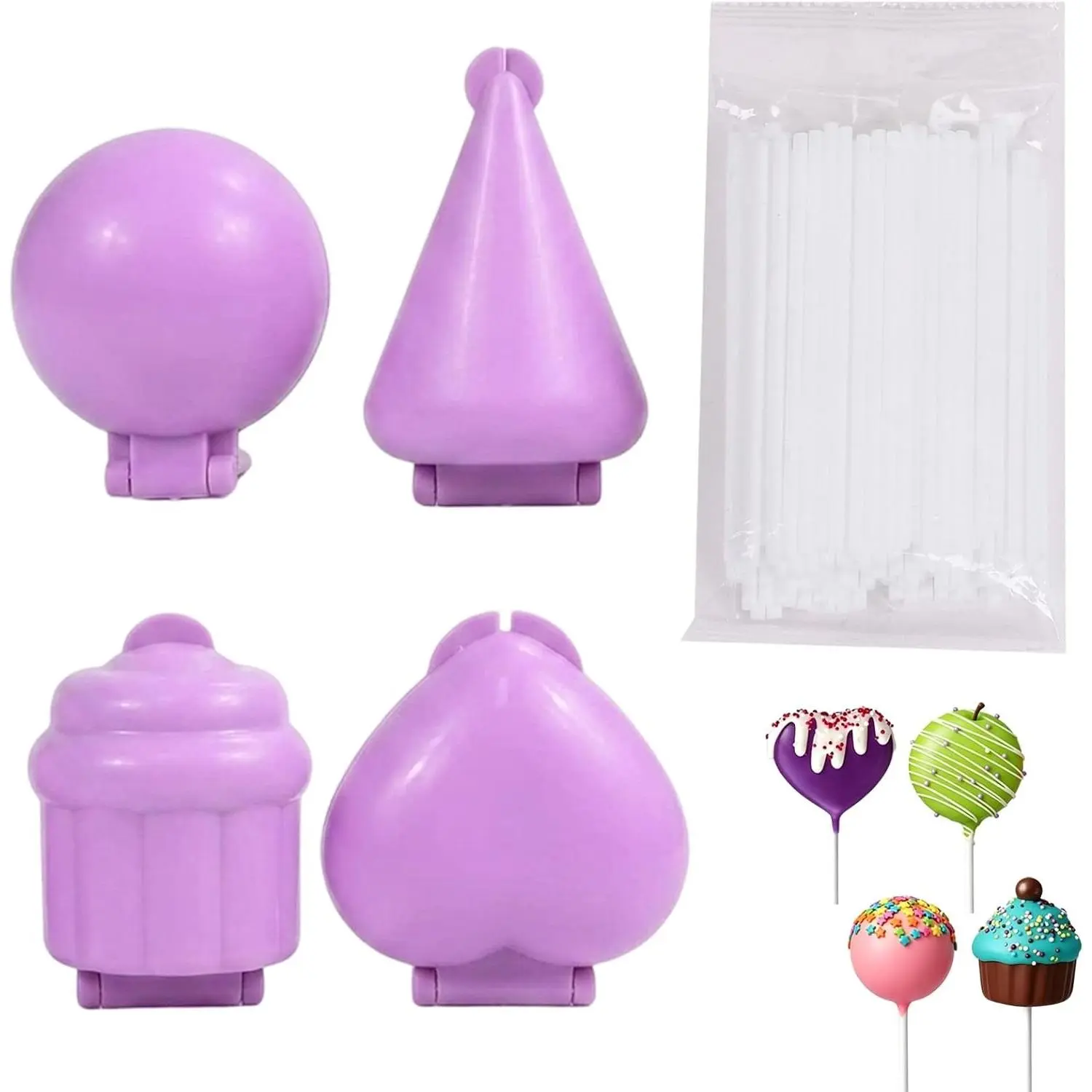 4-Piece DIY Cake Pop Mold Set with 100 Lollipop Sticks, Suitable for Home Baking Enthusiasts, Party & Holiday Dessert Creation