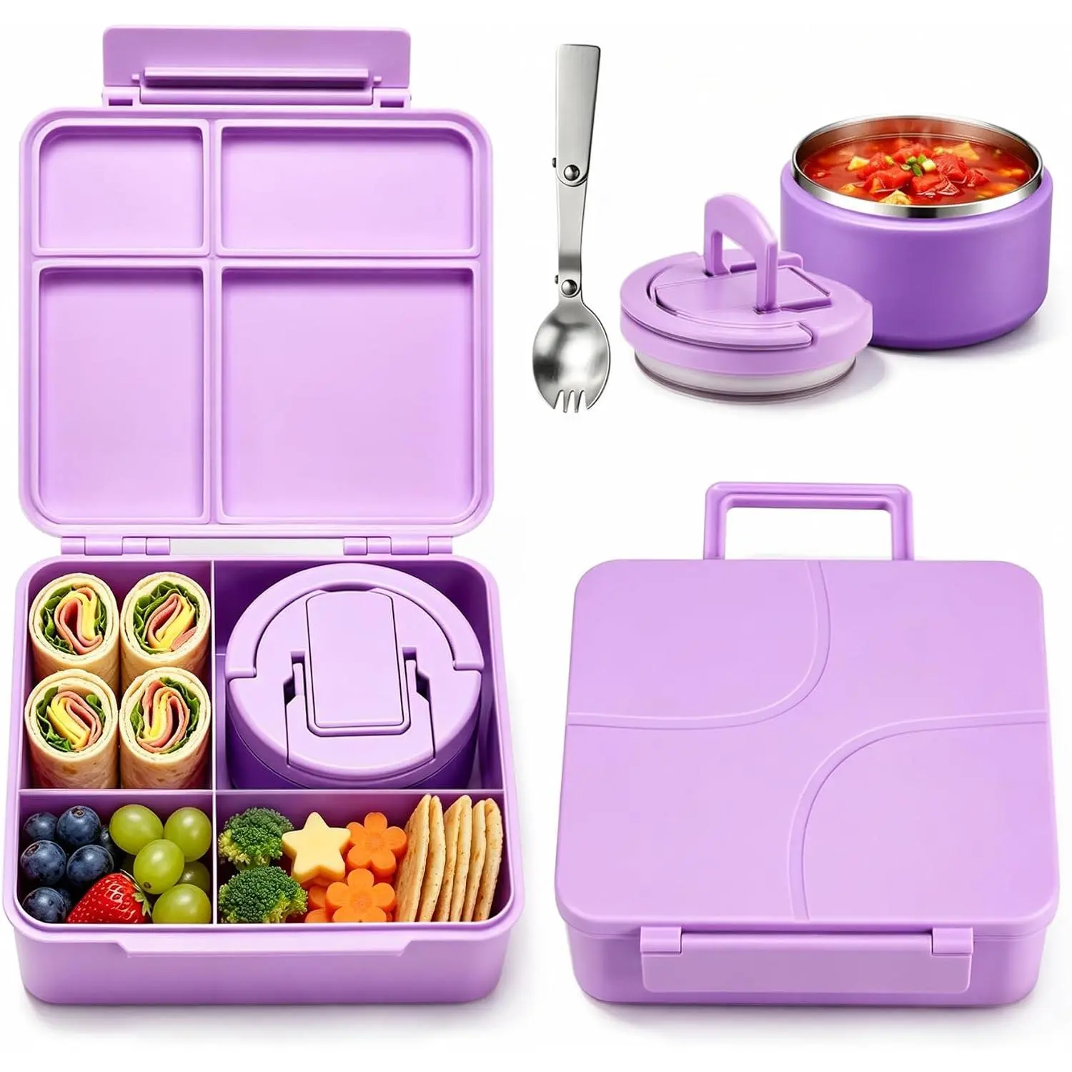 Bento Lunch Box for  with 8oz Soup Thermo, Leakproof Lunch  Containers with 4 Compartment, Insulated Thermo Hot  Jar for School,Trvael-