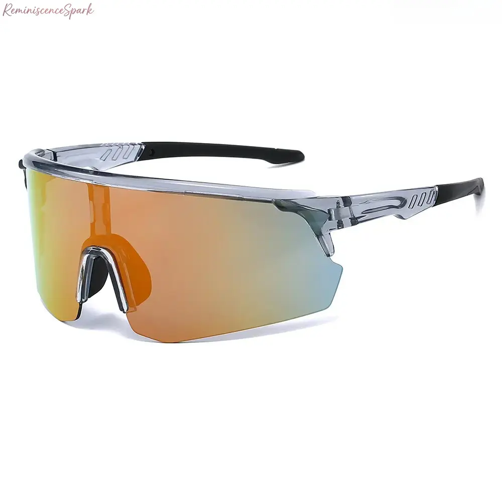 Men’s Oversized Wrap-Around Biker Sport Sunglasses, Curved Full-Cover Frame, Reflective Shield Lenses with Full UV Light Blockage. Windproof Functional Outdoor Eyewear Gear for Road Cycling, Motorcycle Riding & All-Day Active Outdoor Activities