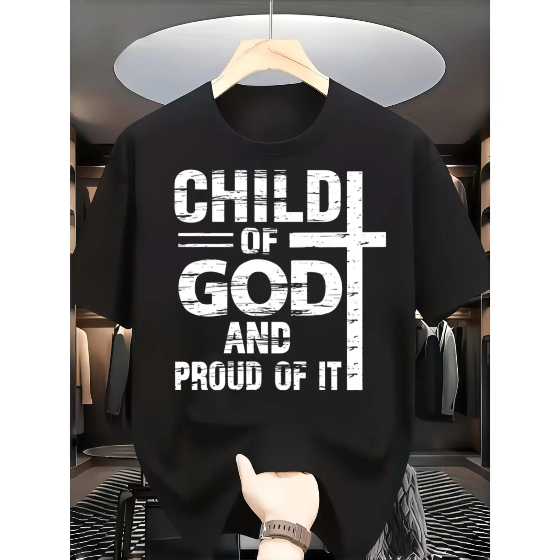 Casual Religious Style, Men's T-Shirt, Child Of God And Proud Of It Cross Design, Summer Worship Church Wear, Gift For Christian Men Believers